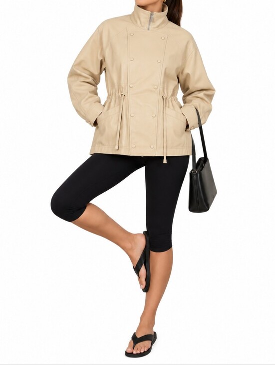 Avec Les Filles Jackets & Blazers - Avec Les Filles Funnel Neck Faux-Ever Leather Anorak Jacket Ochre Womens M NWT